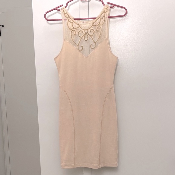 Free People Nude Beaded Body Con Mini Dress - Picture 2 of 9